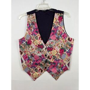 111 Main Valentine Vest Women Medium Pink Retro Cherub Rose Hearts Victorian